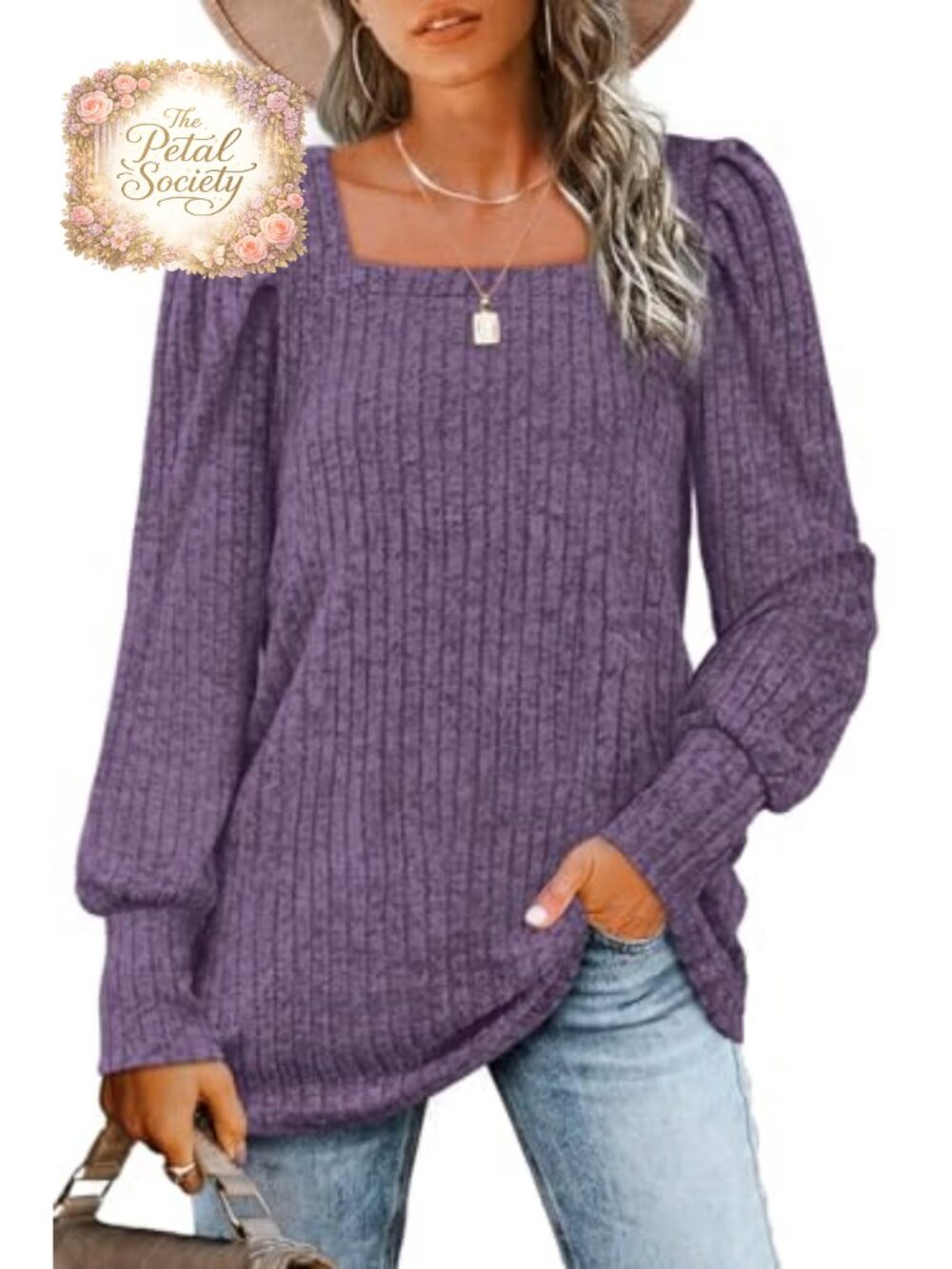 WIHOLL Women's Square Neck Long Sleeve Tunic Top Lightweight Sweater
